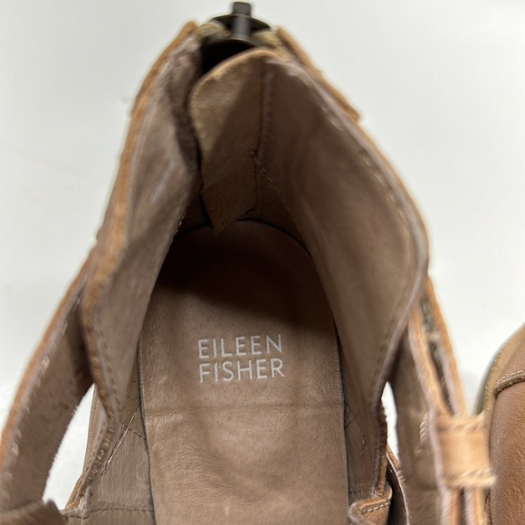 Eileen Fisher Derby Booties Short Ankle Boots Cross Strap Italian Leather 7.5 - Picture 7 of 9
